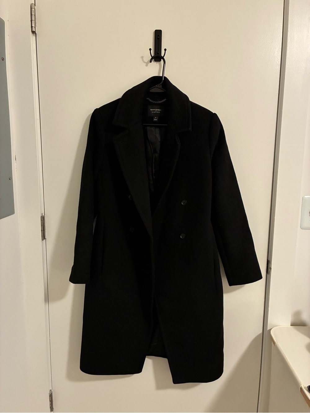 Classic Black Double-Breasted Women's Wool Coat